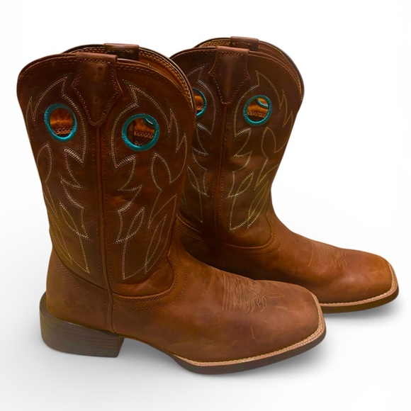 Justin Bowline Brandy Brown Leather Cowboy Boots Size 11 Like New- worn twice